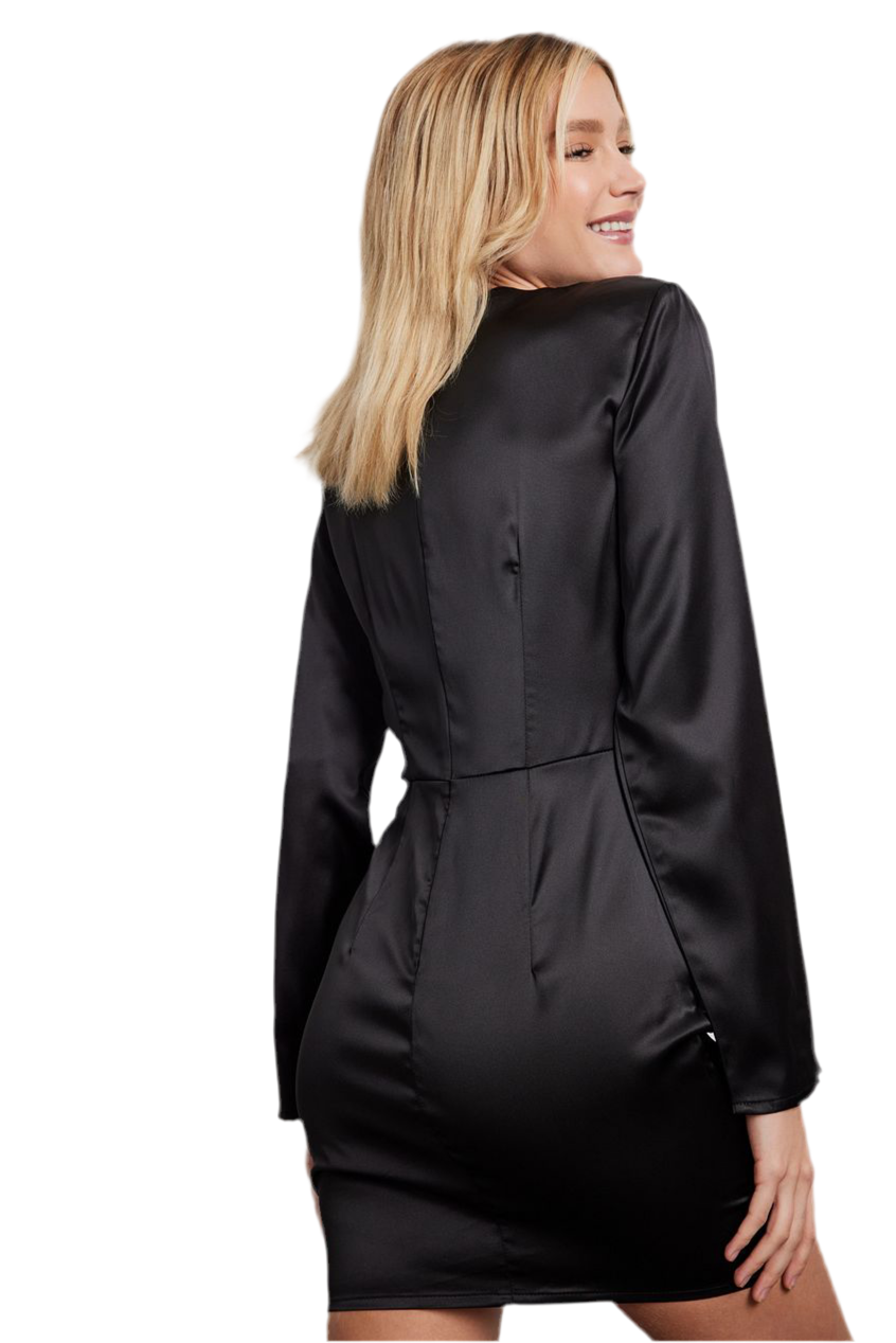 Abito in satin con rouche e cut-out