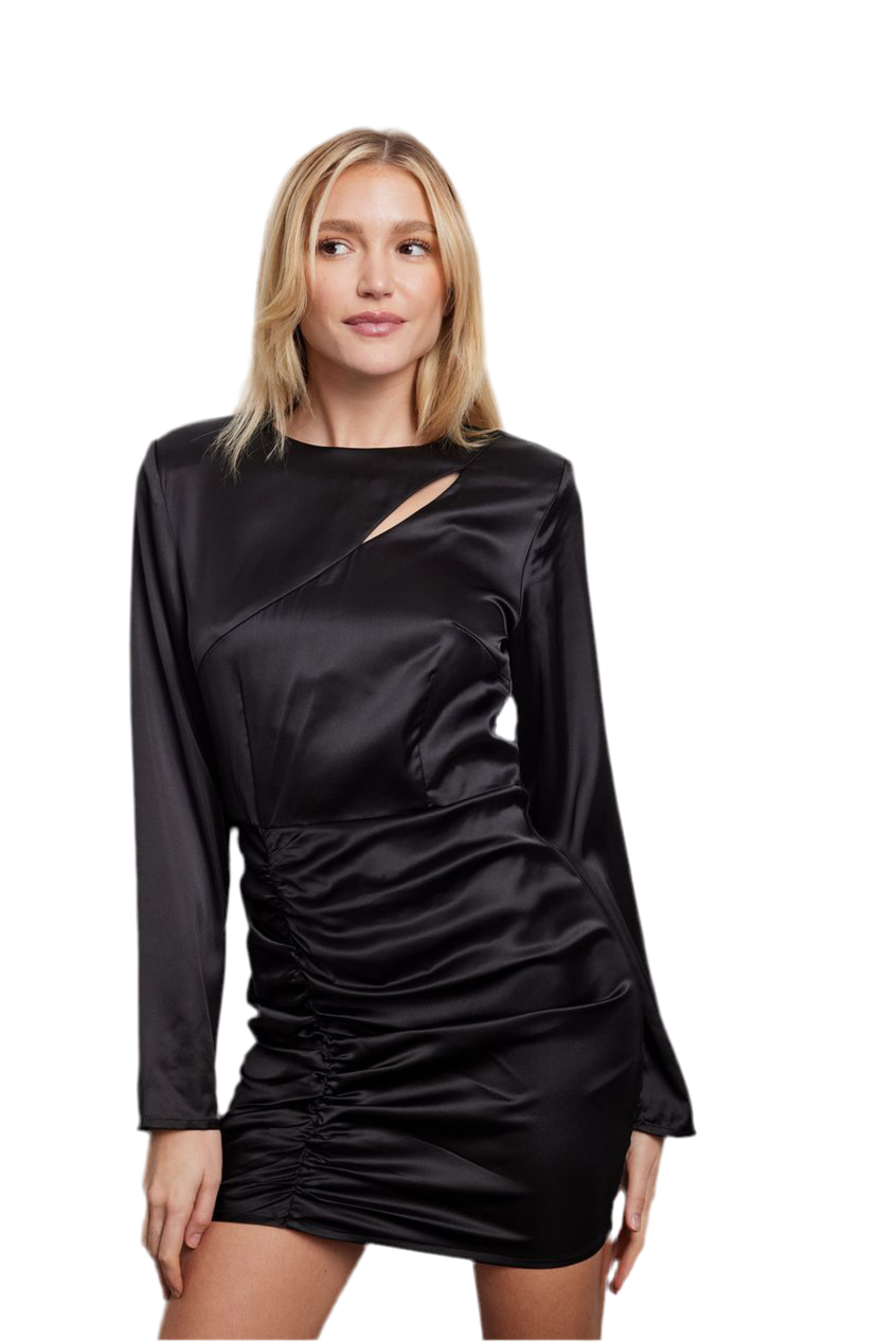 Abito in satin con rouche e cut-out
