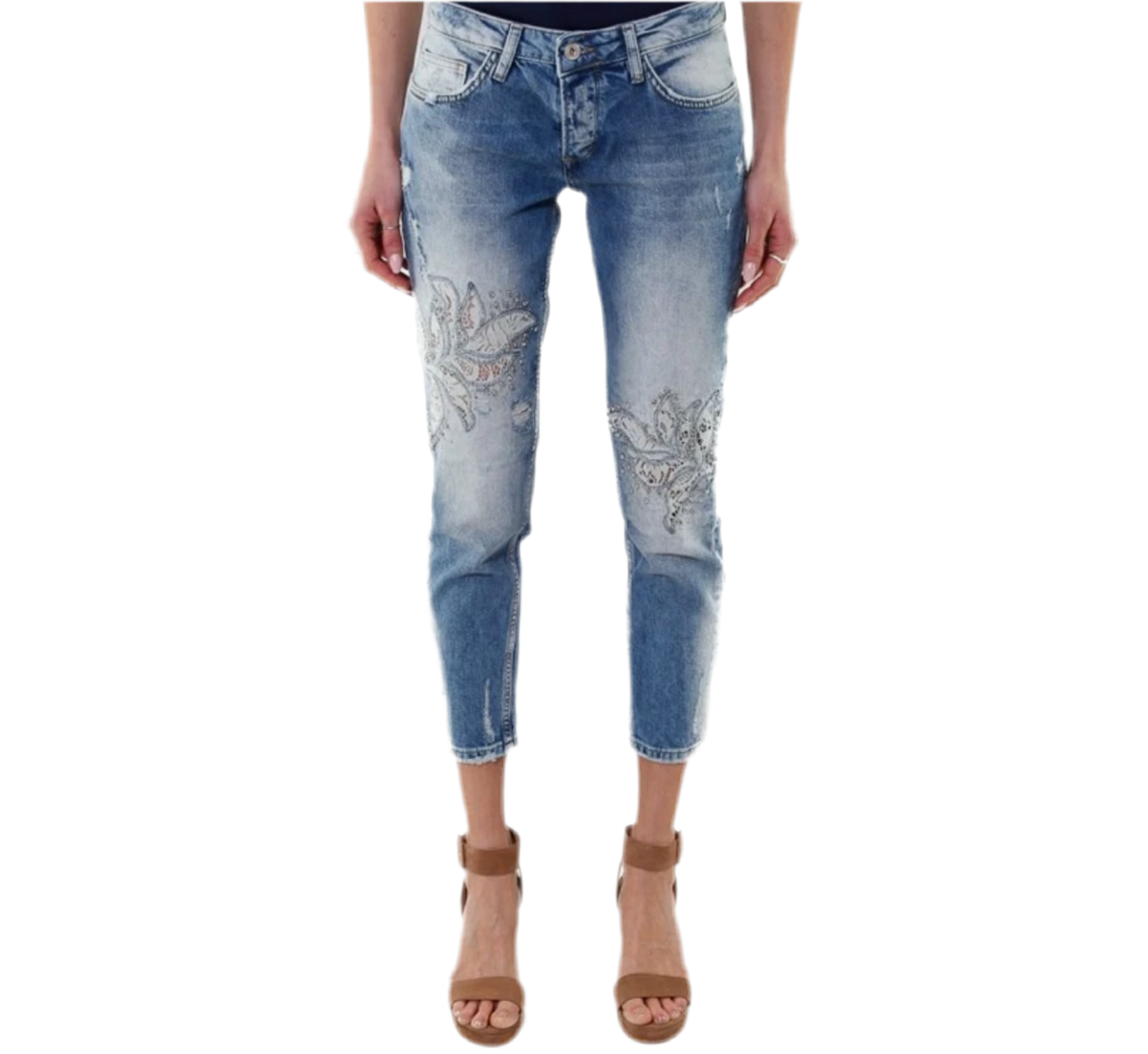 Jeans con gioielli e pizzo Fracomina
