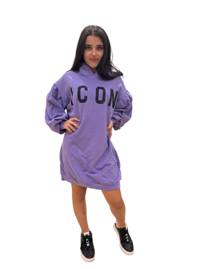 Icon maxi abito felpa con logo glitter