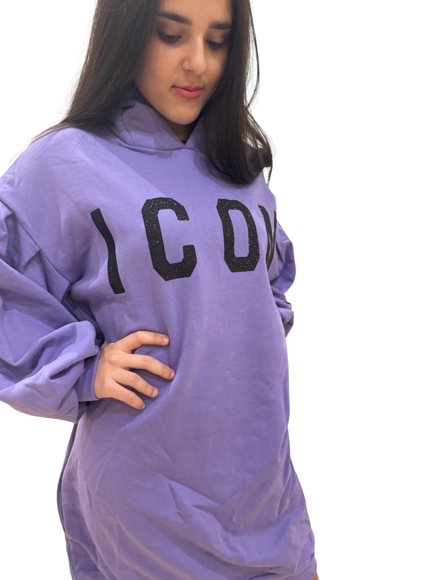 Icon maxi abito felpa con logo glitter