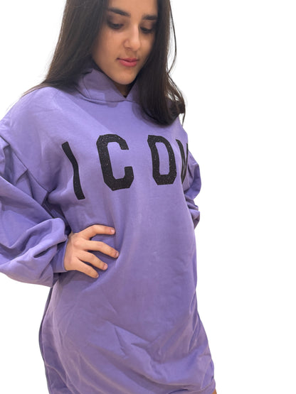 Icon maxi abito felpa con logo glitter