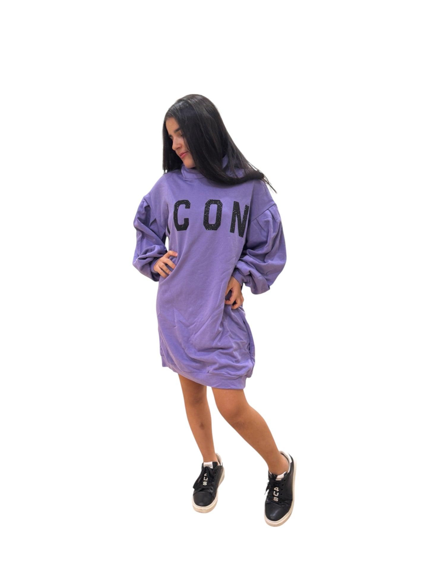 Icon maxi abito felpa con logo glitter