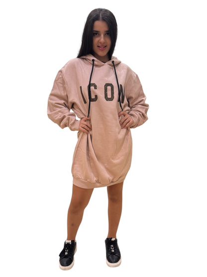 Icon maxi abito felpa avorio con logo glitter