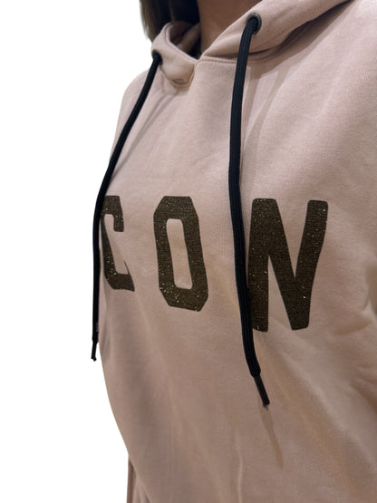 Icon maxi abito felpa avorio con logo glitter