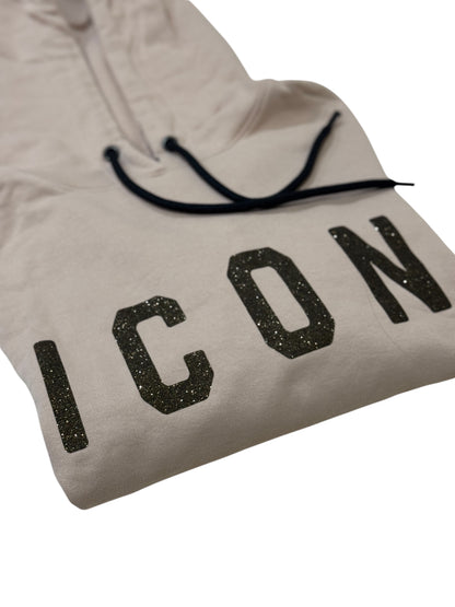 Icon maxi abito felpa avorio con logo glitter