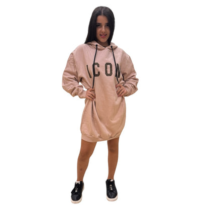 Icon maxi abito felpa avorio con logo glitter