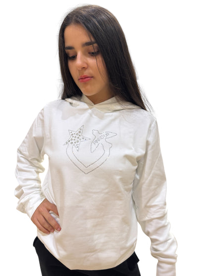 Pinko Up felpa,colore bianco con cappuccio e con applicazione