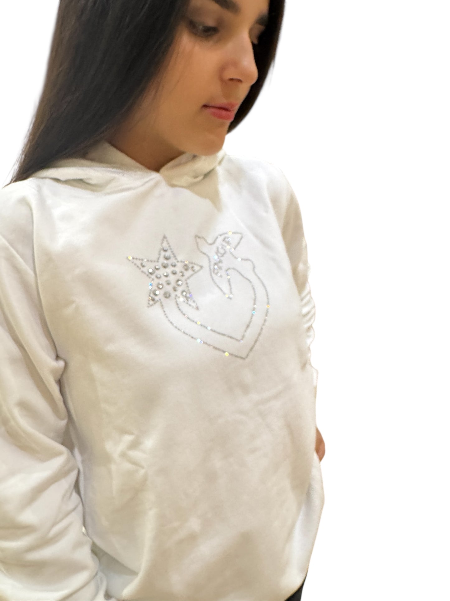 Pinko Up felpa,colore bianco con cappuccio e con applicazione