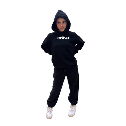 Pinko Up felpa nera elasticizzata con cappuccio e logo stampato