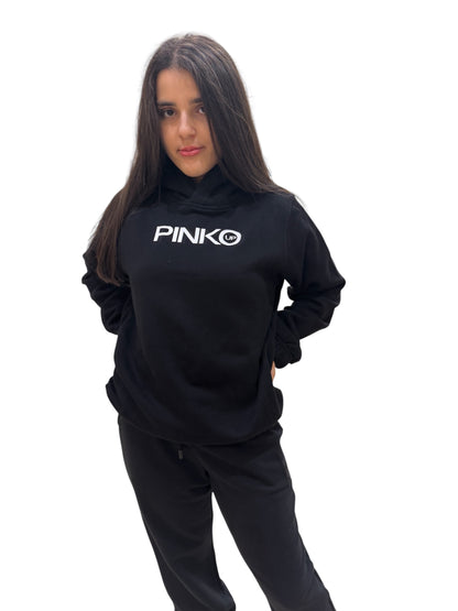Pinko Up felpa nera elasticizzata con cappuccio e logo stampato
