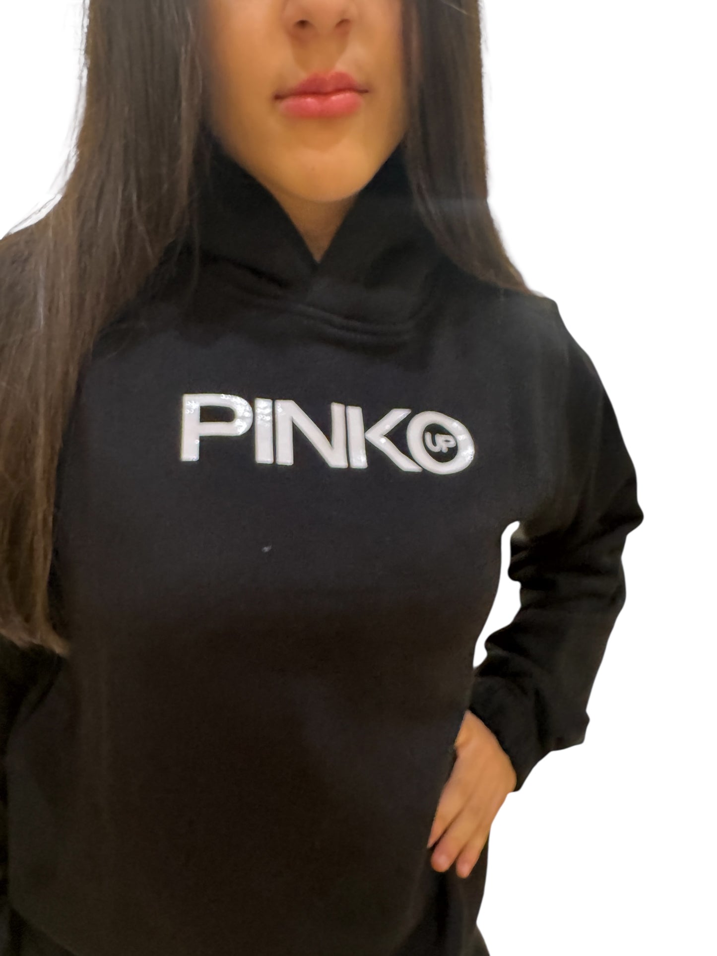 Pinko Up felpa nera elasticizzata con cappuccio e logo stampato