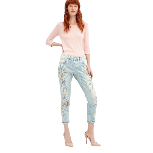 Jeans in pizzo blu e rosa Fracomina